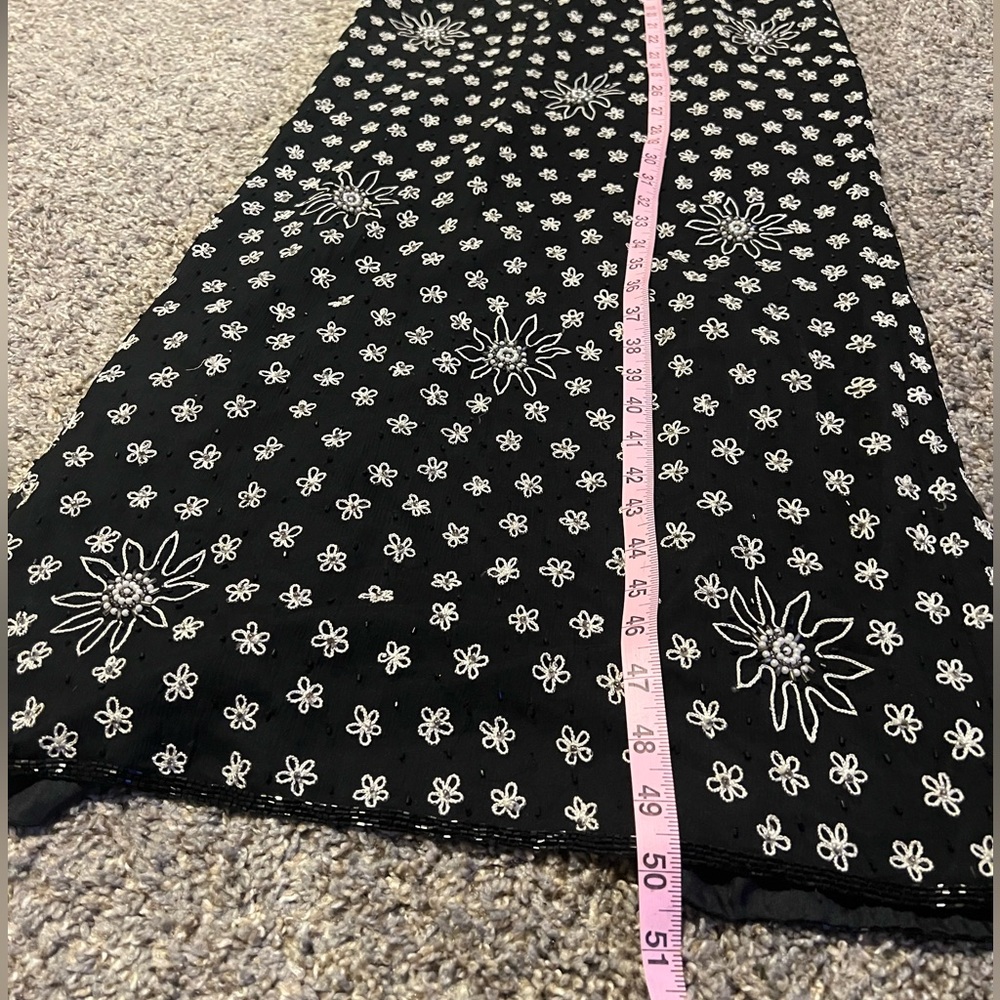 Sold-90s Vintage Y2K Fully Beaded 100% Silk Black Maxi Dress - Picture 6 of 12